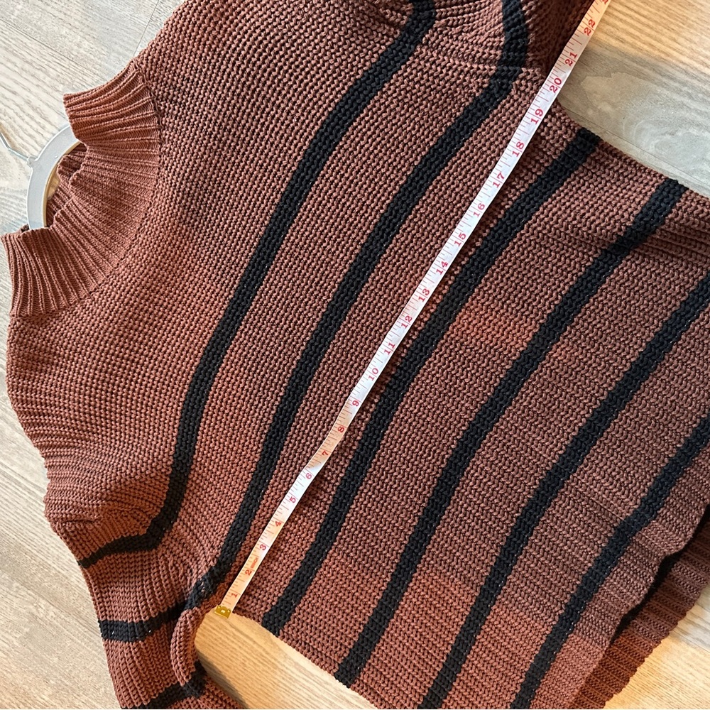 Evereve Brown and Black Striped Mockneck Cotton Sweater Small - Picture 6 of 8